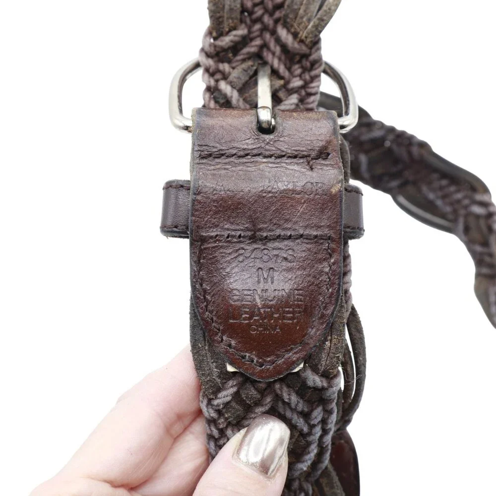Ann Taylor Leather Woven Belt Women M Brown‎  Well Worn Bohemian Retro